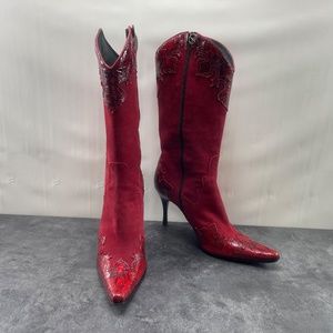 Donald J Pliner Vane Boots Women 9.5 M Suede Patent Pointed Toe Zip Shoes